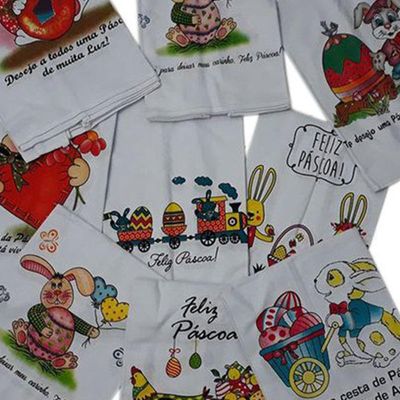 Pano De Prato Lomaer Sacaria Estampado Pascoa 0,45 x 0,71cm 2Und Branco