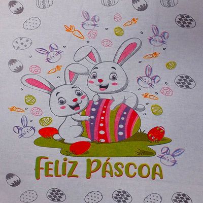 Pano De Prato Lomaer Sacaria Pascoa 50cmx70cm Estampado Coelho 0A Branco
