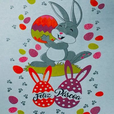 Pano De Prato Lomaer Sacaria Pascoa 50cmx70cm Estampado Coelho 0D Branco