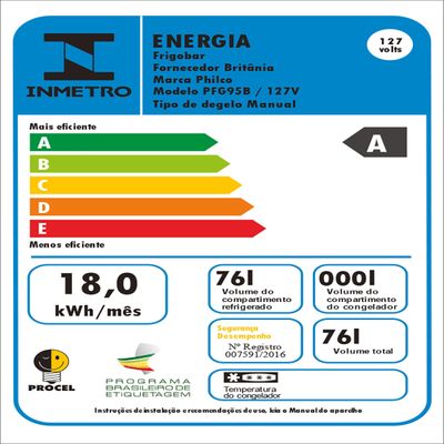 Frigobar Philco PFG95B 76 litros 127V