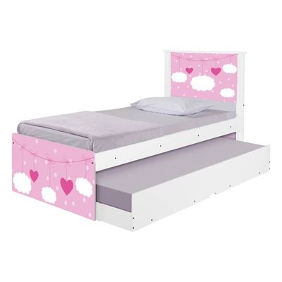 Cama Solteiro Infantil com Cama Auxiliar 195x96cm Personagens Nuvem Menina K02 - D'Rossi