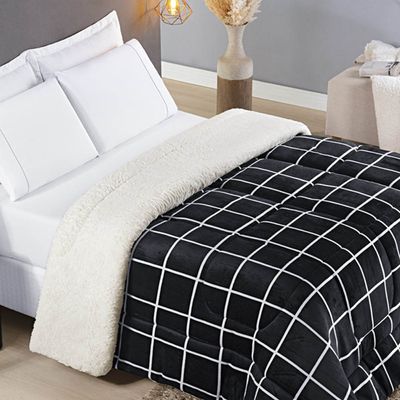 Edredom Coberdrom Austim Queen Original Sherpa e Manta - Preto