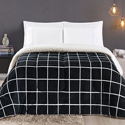Edredom Coberdrom Austim Queen Original Sherpa e Manta - Preto