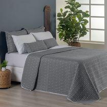 Kit Cobre Leito King + Almofada 5 Peças Bordado Urbany Hipercal 400 Fios 100% Poliéster - Cinza