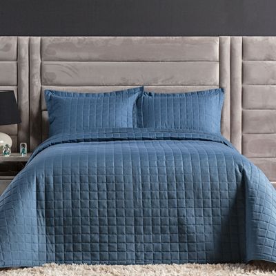 Kit Colcha Matelassê Percal 300 fios Basic Queen 07 Peças 100% Poliéster - Azul Butterfly