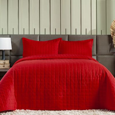 Kit Colcha Matelassê Percal 300 fios Basic Queen 07 Peças 100% Poliéster - Vermelho Lady