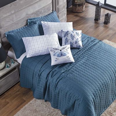 Kit Colcha Matelassê Percal 300 fios Basic Casal 07 Peças 100% Poliéster - Azul Butterfly