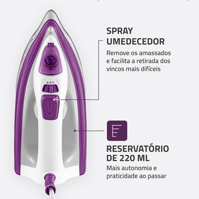 Ferro de Passar a Vapor Mondial FVN-01-P com Spray e Base Cerâmica Diamante – Branco/Roxo roxo,branco / 110