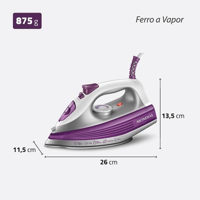 Ferro de Passar a Vapor Mondial FVN-01-P com Spray e Base Cerâmica Diamante – Branco/Roxo roxo,branco / 110