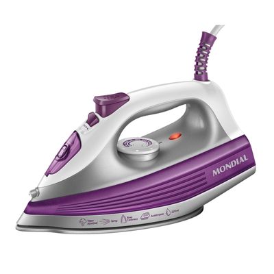 Ferro de Passar a Vapor Mondial FVN-01-P com Spray e Base Cerâmica Diamante – Branco/Roxo roxo,branco / 220