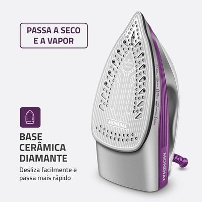 Ferro de Passar a Vapor Mondial FVN-01-P com Spray e Base Cerâmica Diamante – Branco/Roxo roxo,branco / 220