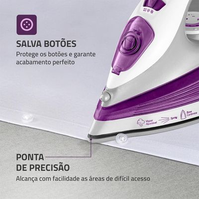Ferro de Passar a Vapor Mondial FVN-01-P com Spray e Base Cerâmica Diamante – Branco/Roxo roxo,branco / 220