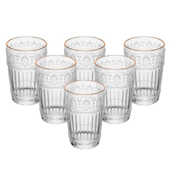 Conjunto 6 Copos De Cristal Com Fio De Ouro 350ml Mauve Wolff