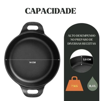Kit 3 Travessas Redonda 14 Cm 0,4l Em Ferro Fundido Panela Mineira