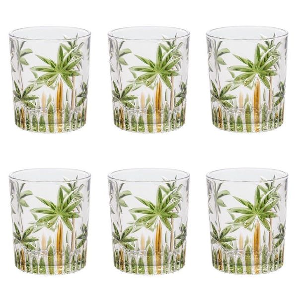 Conjunto 6 Copos De Cristal 340ml Palm Tree Handpaint Wolff
