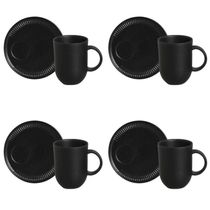 Conjunto De Canecas Com Pires 04 Peças Linhas Preto Matte Porto Brasil