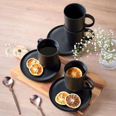 Conjunto De Canecas Com Pires 04 Peças Linhas Preto Matte Porto Brasil