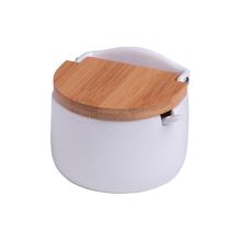 Saleiro De Mesa De Cerâmica Com Tampa De Bambu Branco 10 X 9,5 X 9,5 Cm Lyor