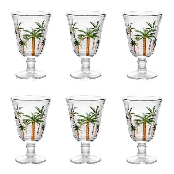 Conjunto 6 Taças água De Cristal Palm Hand Painting 240 Ml Lyor