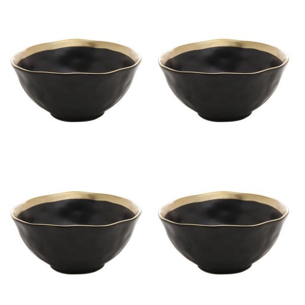 Kit 04 Bowls De Porcelana Dubai Preto E Dourado Wolff
