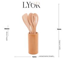 Conjunto 3 Utensílios + Suporte Em Bambu Lyor
