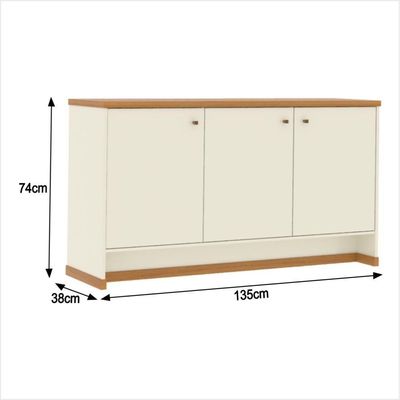 Buffet Aparador 3 Portas 136cm Com Tampo 25mm Verbena - Off White E