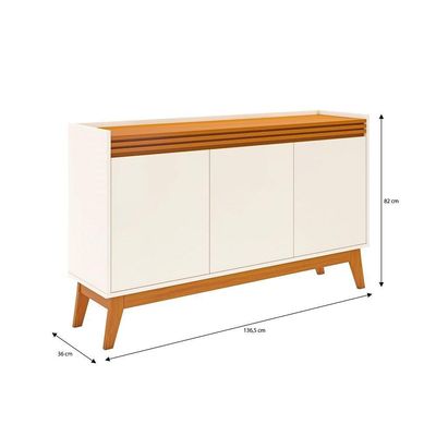 Buffet Aparador Ripado Com 3 Portas Monaco 136cm - Off White E Cedro