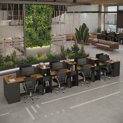 Estação De Trabalho 8 Lugares Tech Office 8 Mesas 6 Armários - Preto E Cedro Preto E Cedro