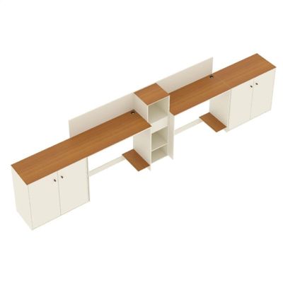Conjunto De Escritório Tech 1 Livreiro 2 Buffet E 2 Mesas 90 - Off White E Cedro Off White E Cedro
