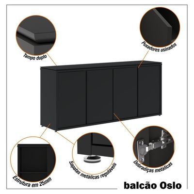 Conjunto De Escritório 2 Peças Armário Livreiro E Balcão Tun - Preto Preto