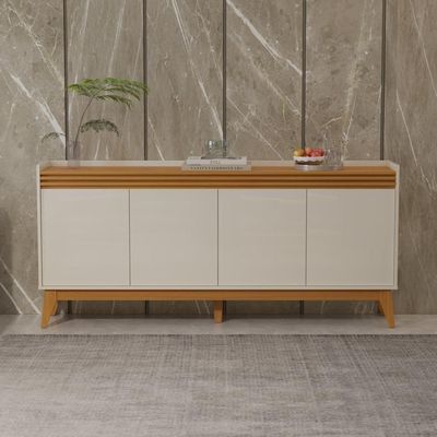 Buffet Aparador Ripado Com 4 Portas Monaco 180cm - Off White E Cedro