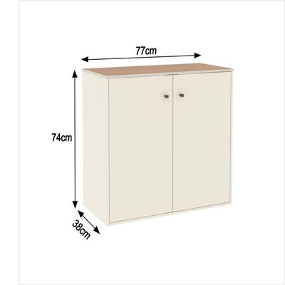 Buffet Aparador Compacto Com 2 Portas 77cm Escritório Tech - Off White E Cedro