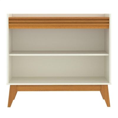 Buffet Aparador Ripado Com 2 Portas Monaco 92cm - Off White E Cedro