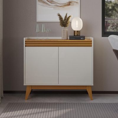 Buffet Aparador Ripado Com 2 Portas Monaco 92cm - Off White E Cedro