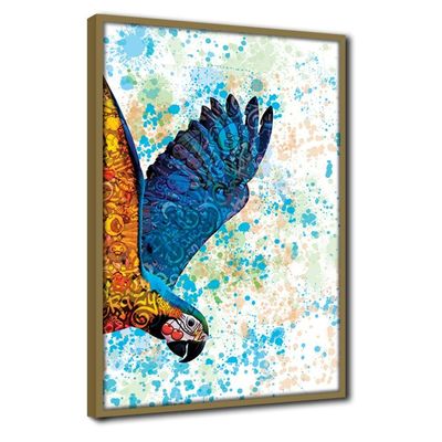 Quadro Decorativo Textura Cx Alta Arara Azul 1 Pç 40x60