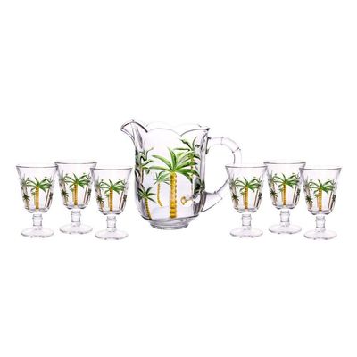 Conjunto De Jarra Com 6 Taças De Cristal Palm Hand Painting 1,3 L / 240 Ml Lyor