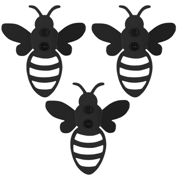 Kit 3 Ganchos Cabideiro Multiuso Abelha Fixação Parede Porta Aço Carbono Preto Masutti