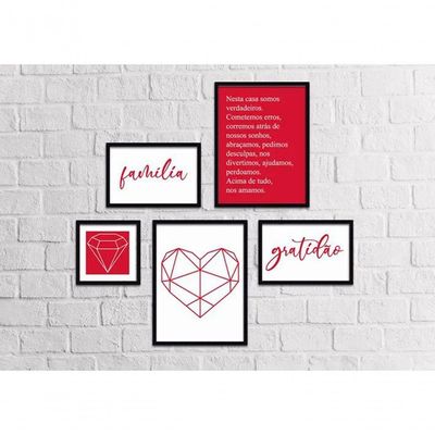 Conjunto Quadros Decorativos 5 Peças Familia Moldura Preta