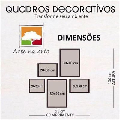 Conjunto Quadros Decorativos 5 Peças Família Coração Titulo Moldura Preta