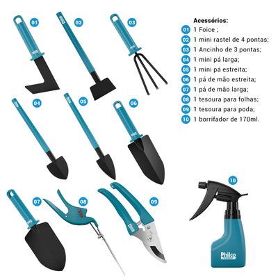 Kit Jardinagem Philco 10 Ferramentas PKJ10 -