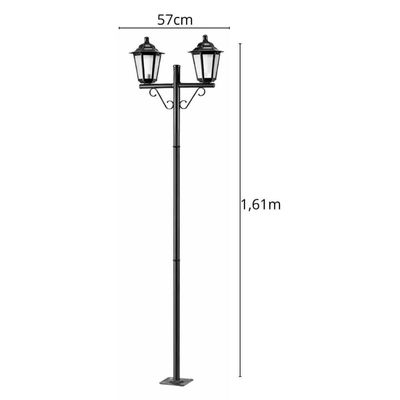 Kit 12 Postes Luminárias para Jardim Preto Clássico Colonial 1,61m Alumínio Lente Fosca Grega Dital