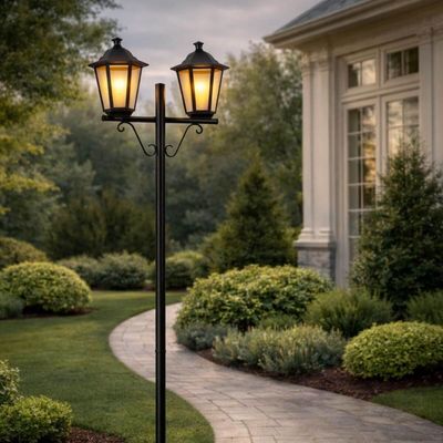 Kit 12 Postes Luminárias para Jardim Preto Clássico Colonial 1,61m Alumínio Lente Fosca Grega Dital