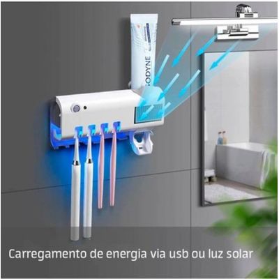 Suporte Dispenser De Pasta De Dente Com Esterelizador UV