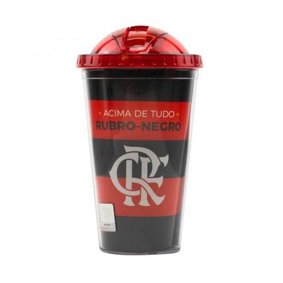 Copo Flamengo de Plástico Com Canudo 450ml Oficial