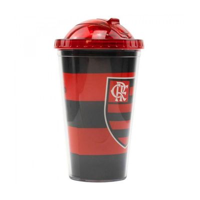 Copo Flamengo de Plástico Com Canudo 450ml Oficial