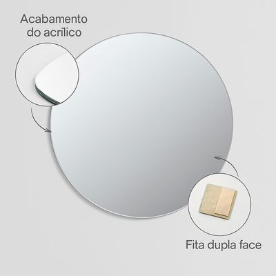 Espelho Base de Acrílico 30CM Redondo Multiuso Decorativo Com Adesivo Dupla Face