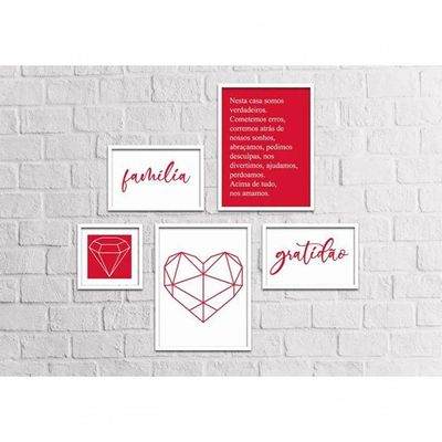 Conjunto Quadros Decorativos 5 Peças Familia Moldura Branca
