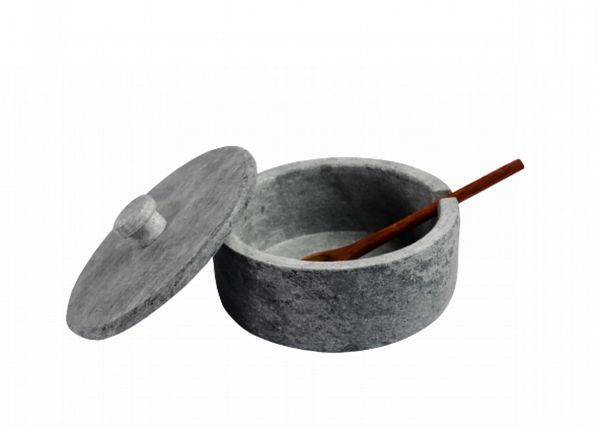 Açucareiro Farinheira Gourmet Pedra Sabão com Colher G 12cm
