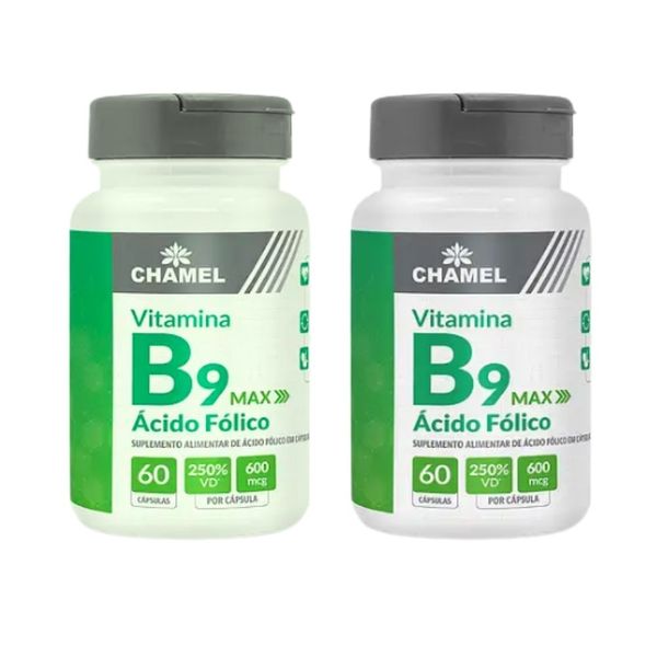 Ácido Fólico Max - Vitamina B9 2 frascos c/ 60 cápsulas - Chamel