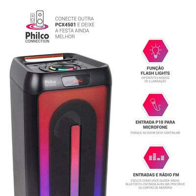 Caixa de Som Amplificada Philco PCX4501 com Bluetooth, Entrada USB e Flash Light - 350W
